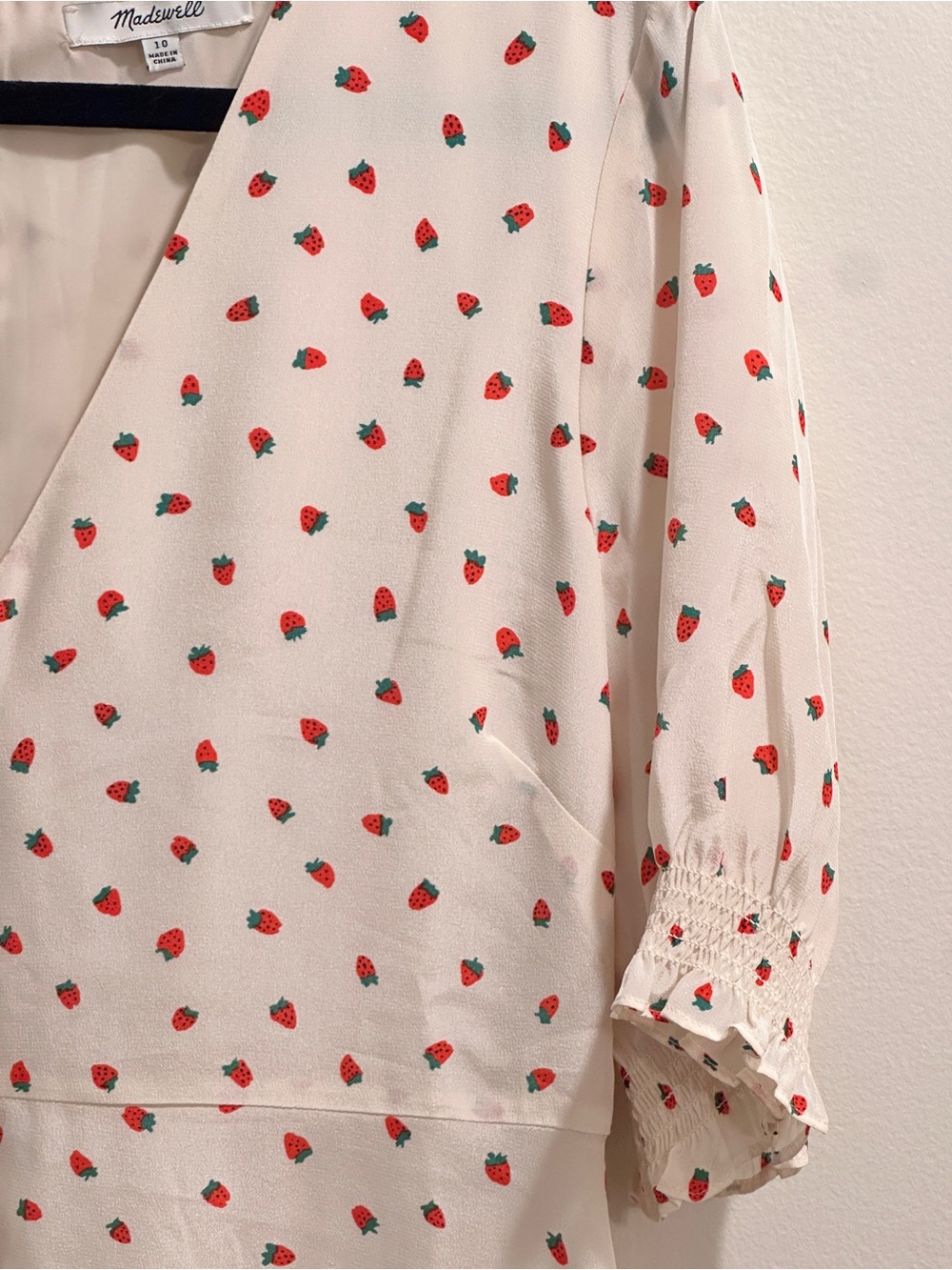 Madewell Strawberry Print Mini Dress Size 10 NWOT Look Cream Puff Sleeves - Picture 10 of 15